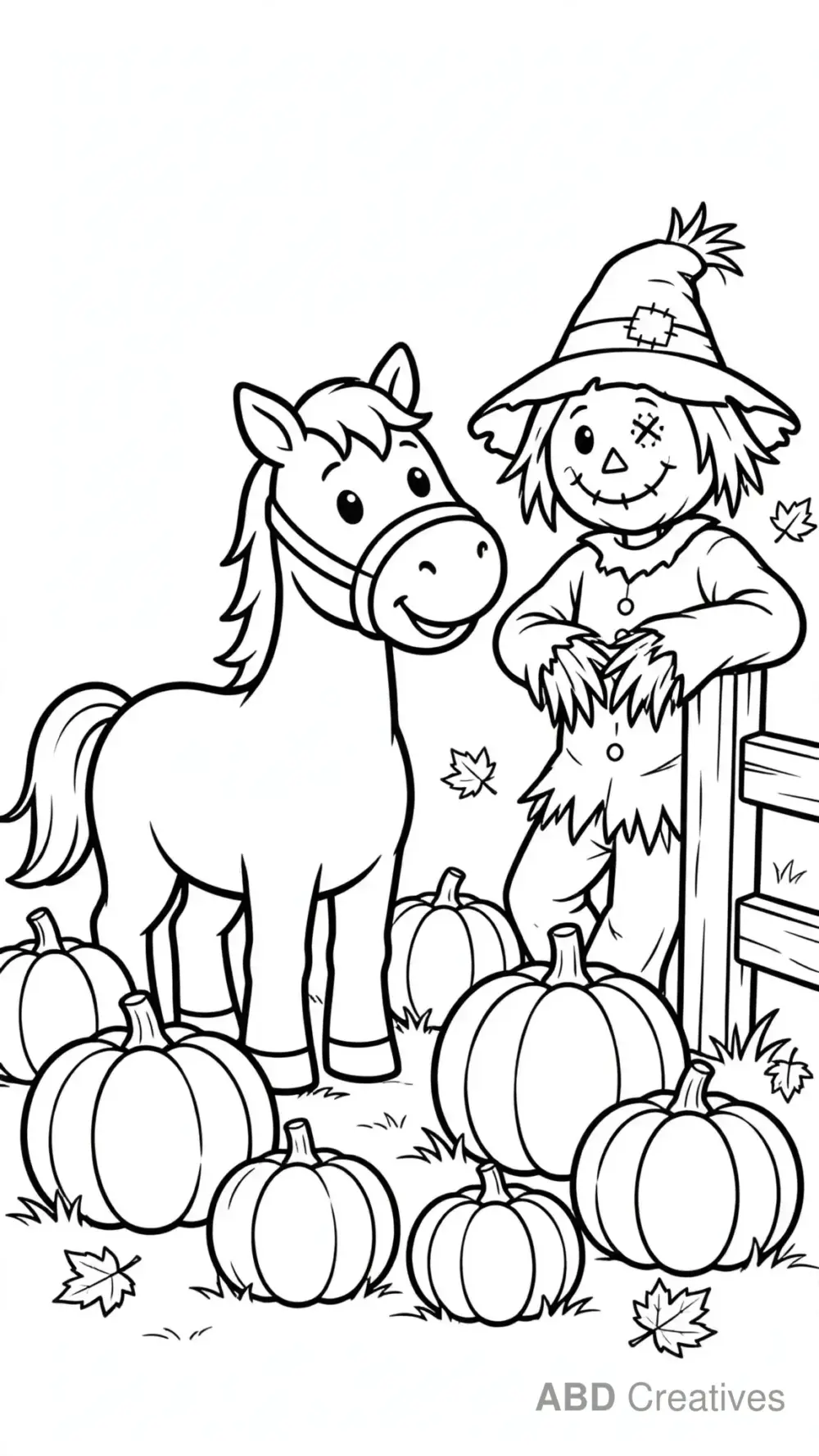 Horse in a Pumpkin Patch Coloring Page