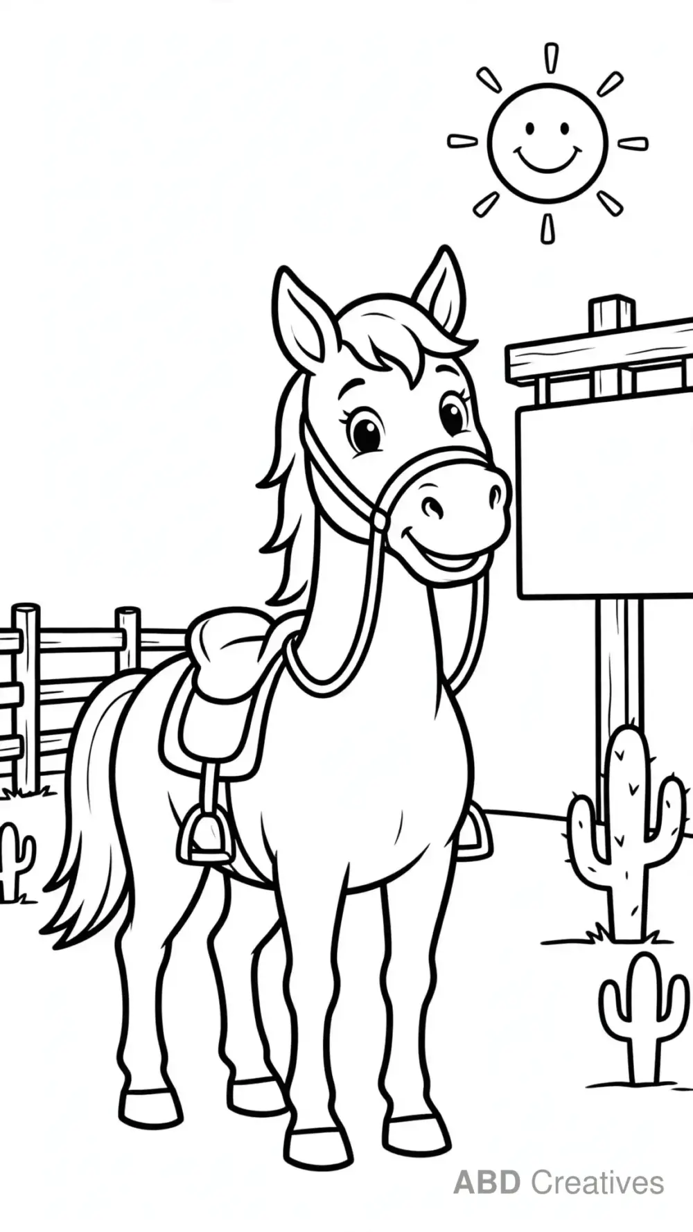 Horse with a Saddle at the Ranch Coloring Page