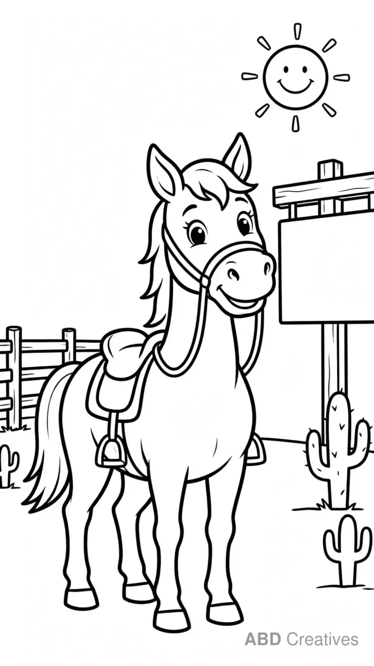 Horse with a Saddle at the Ranch Coloring Page