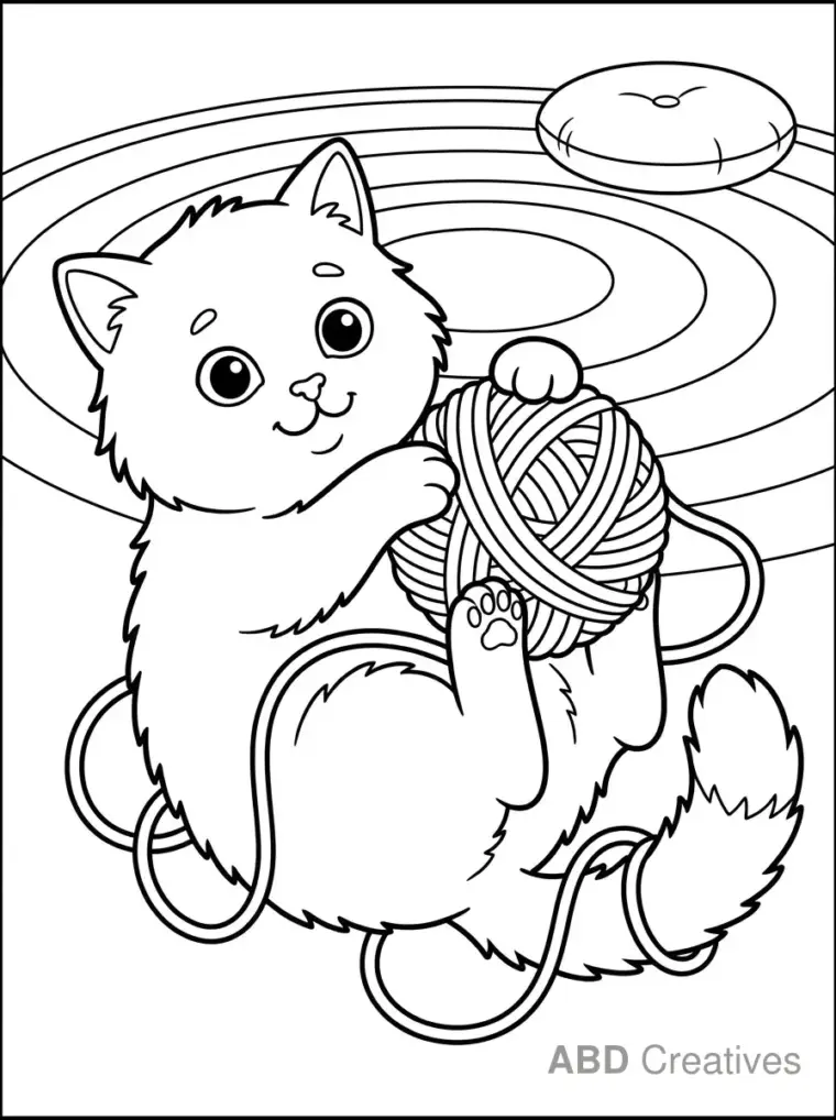 Kitten Batting Yarn Coloring Page