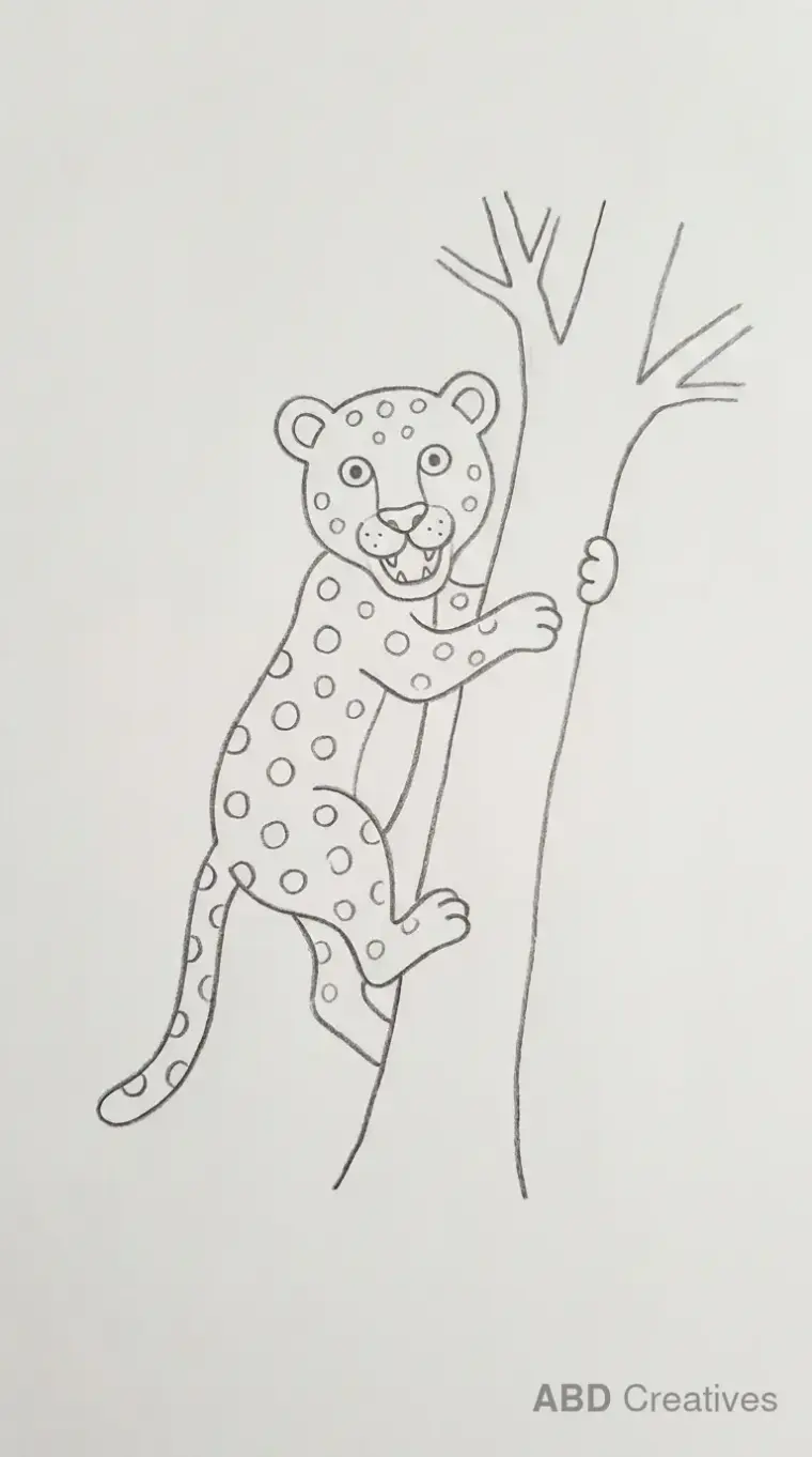 Leopard Climbing Tree Trunk
