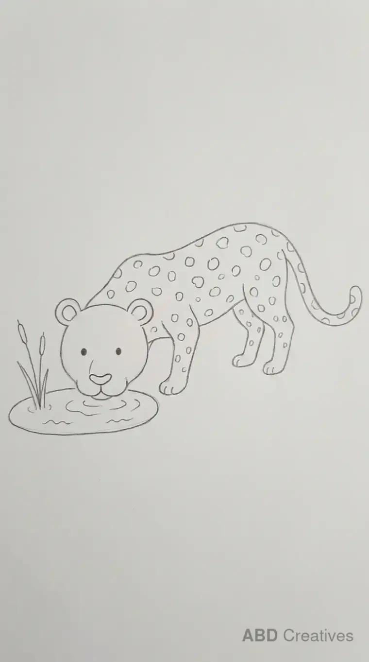 Leopard Drinking Beside Pond