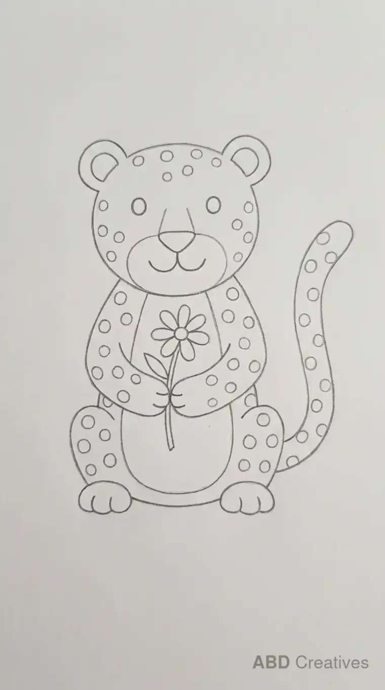 Leopard Holding Flower Drawing