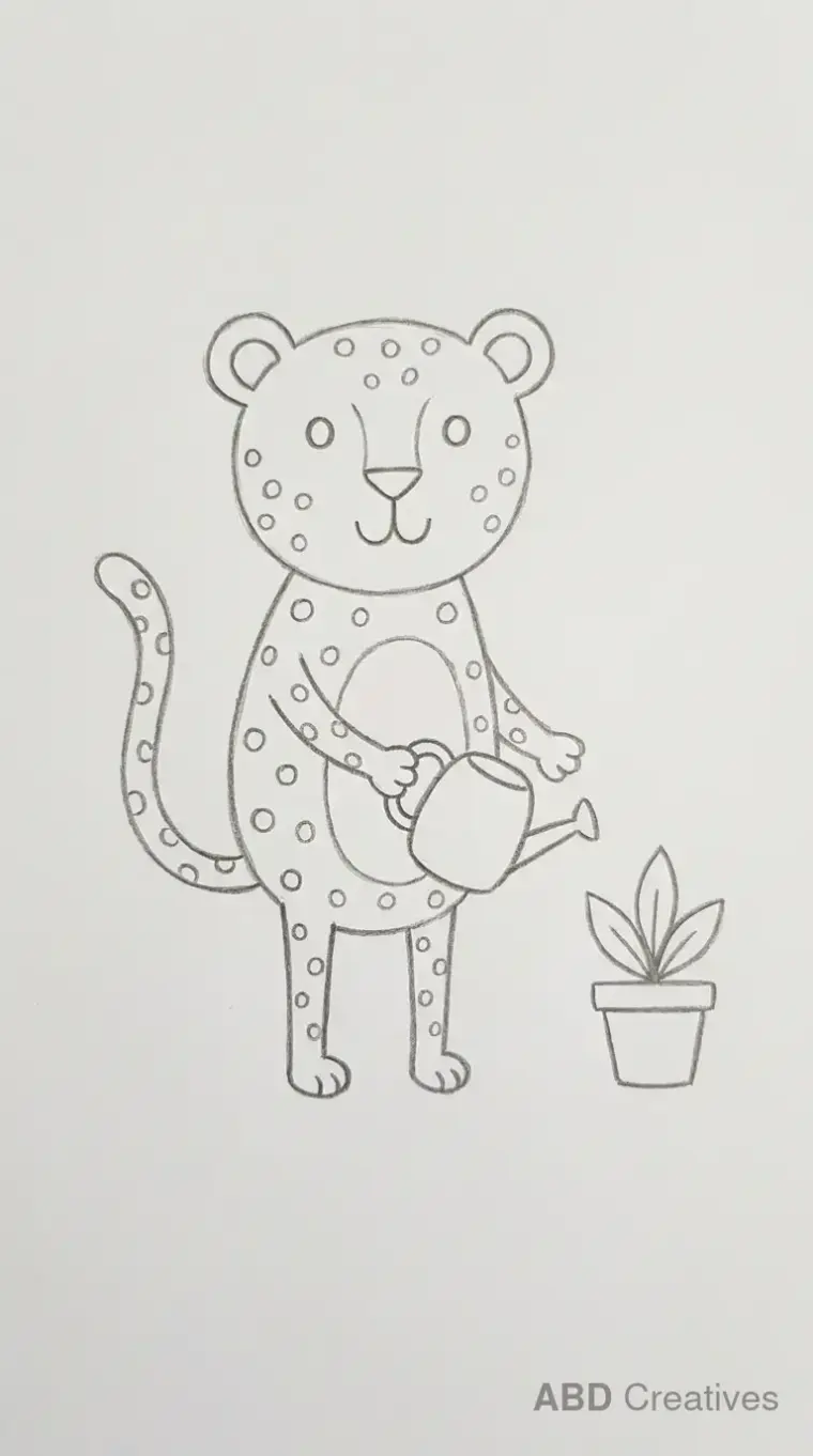 Leopard Holding Watering Can