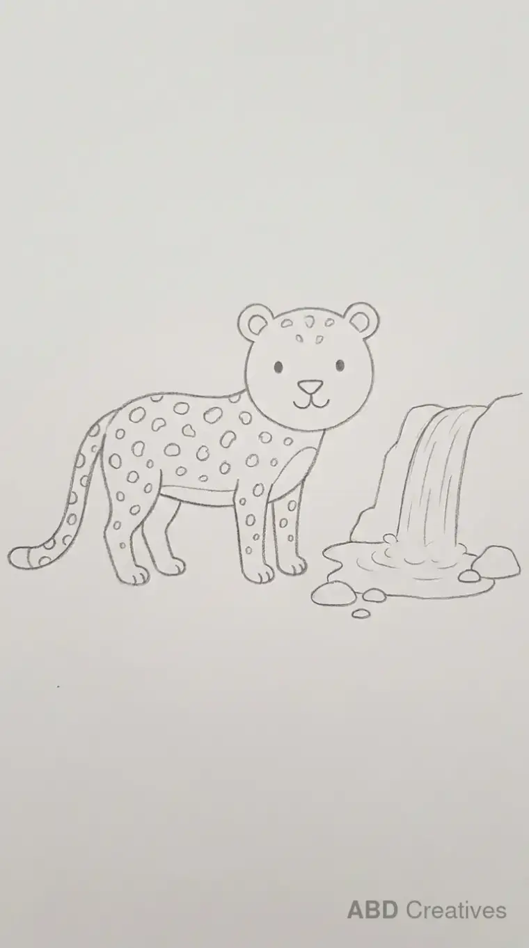 Leopard Standing Beside Waterfall