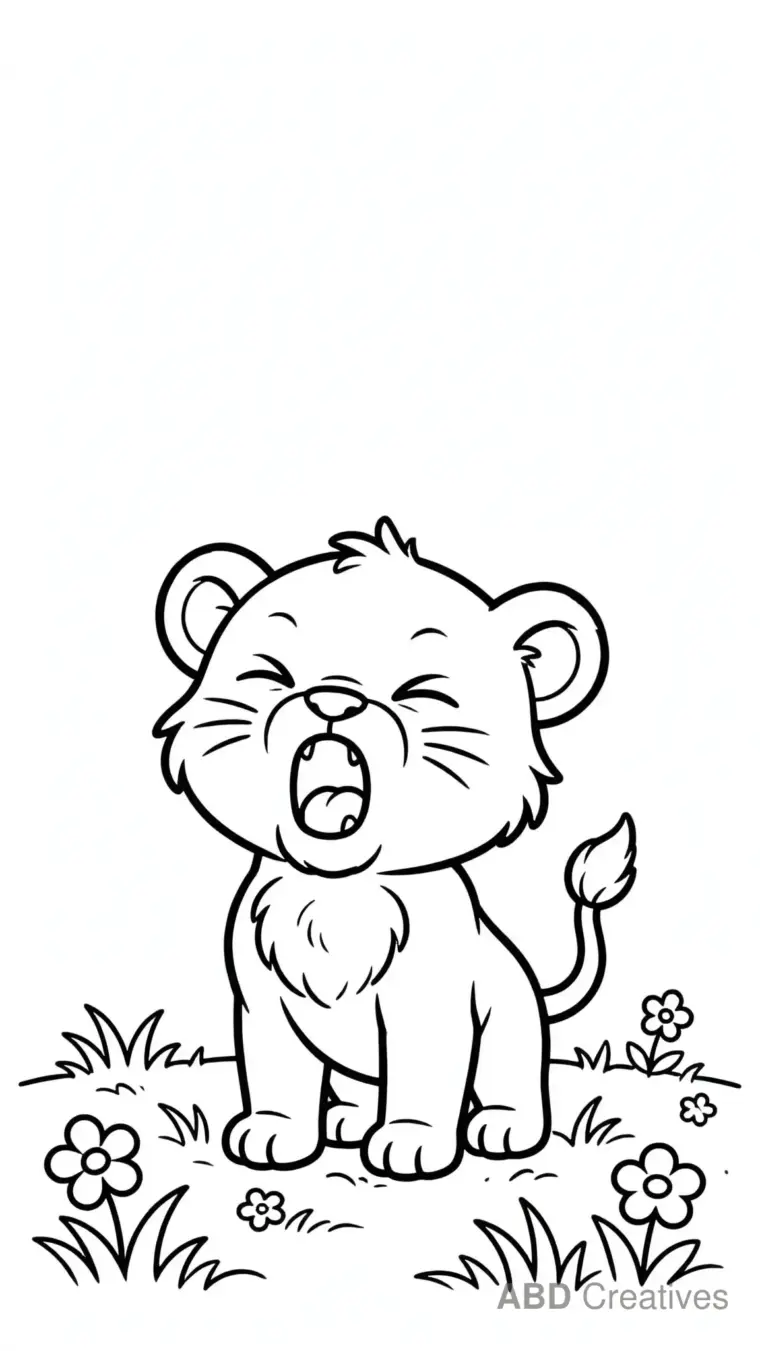 Lion Cub Learning to Roar Coloring Page