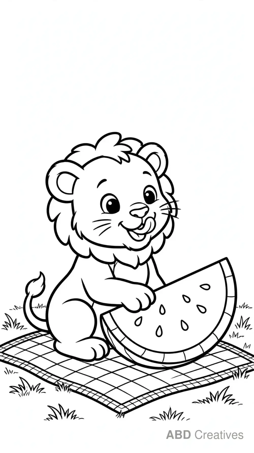Lion Cub with a Watermelon Coloring Page