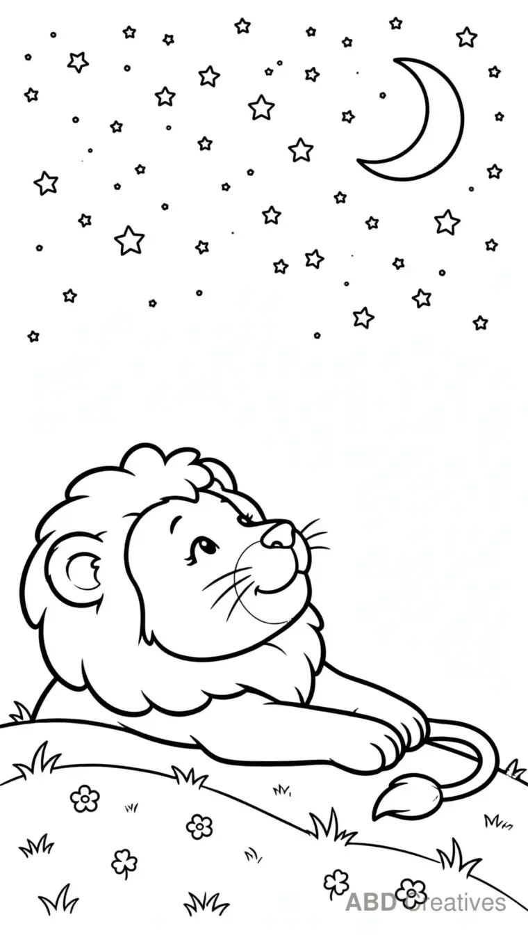 Lion Gazing at the Stars Coloring Page