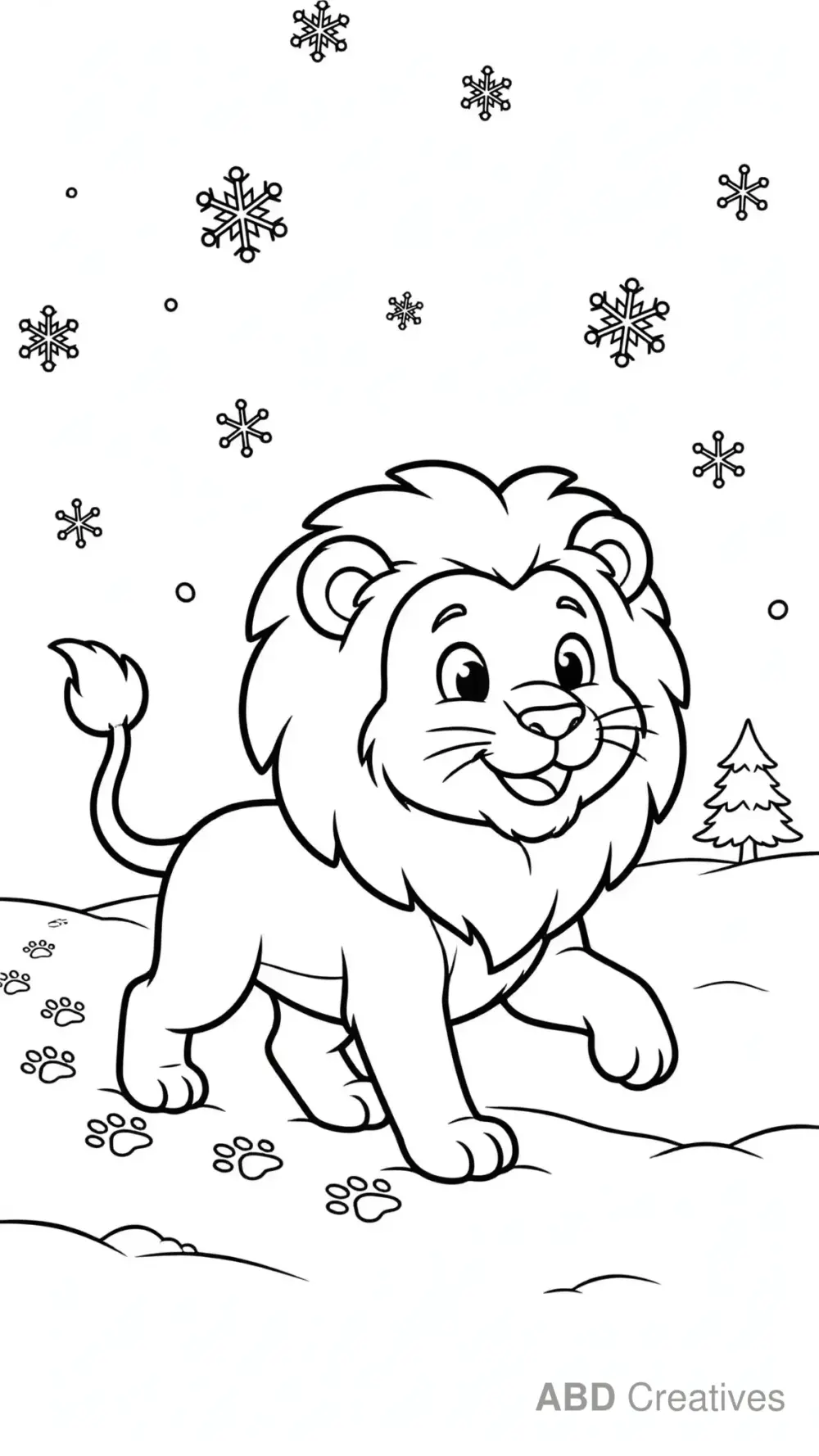 Lion Walking in the Snow Coloring Page
