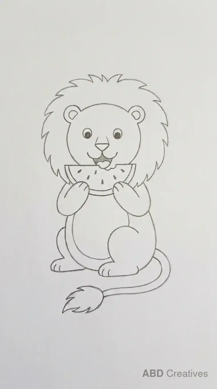 Lion Eating a Watermelon Slice