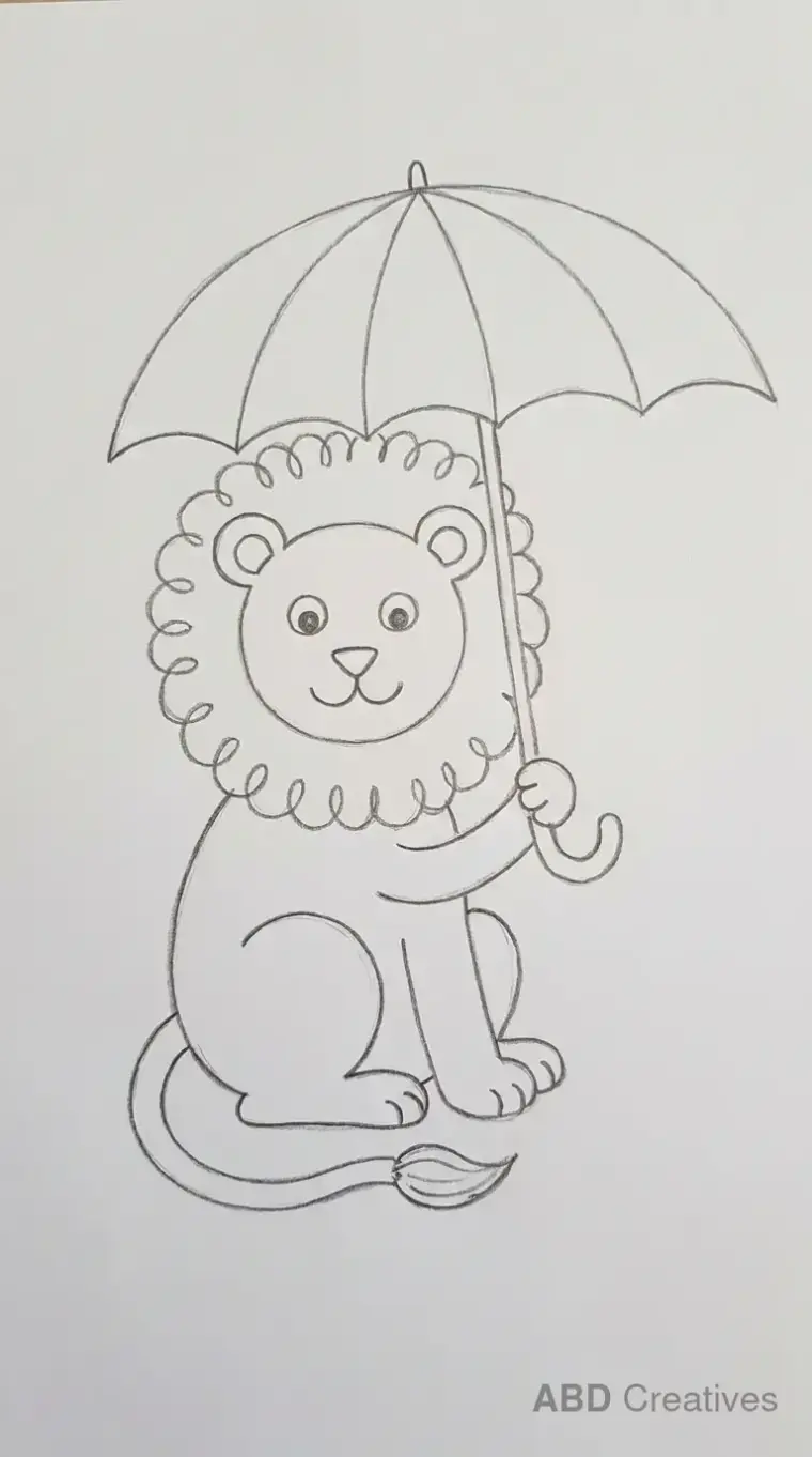 Lion Sitting Under an Umbrella
