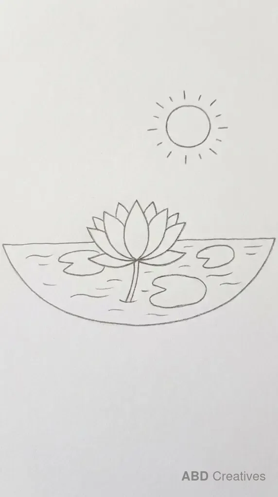 Lotus in a Pond with the Sun