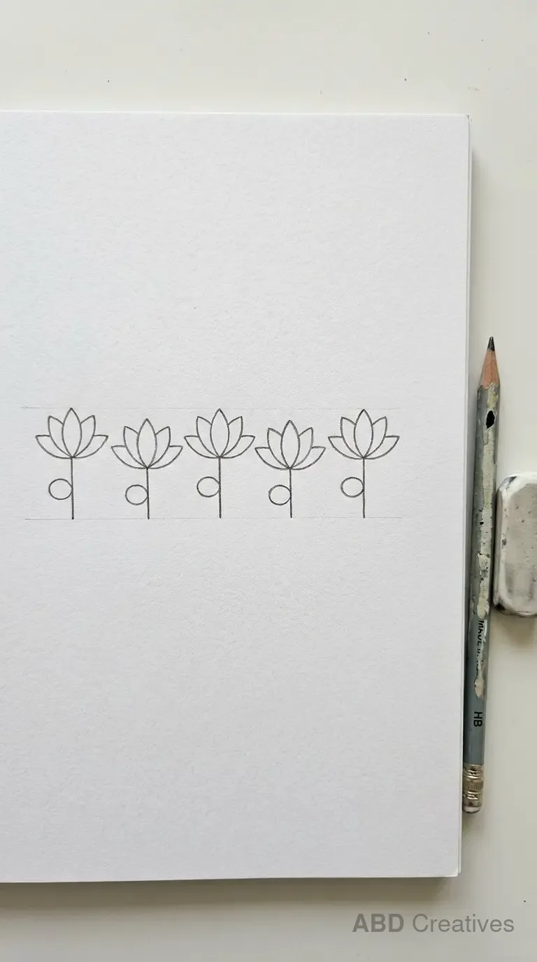 Row of Small Lotus Flowers