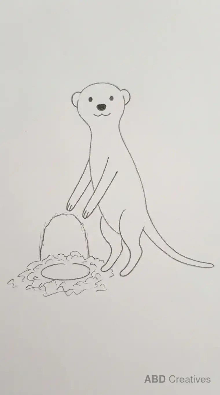 Meerkat Digging at Burrow Drawing