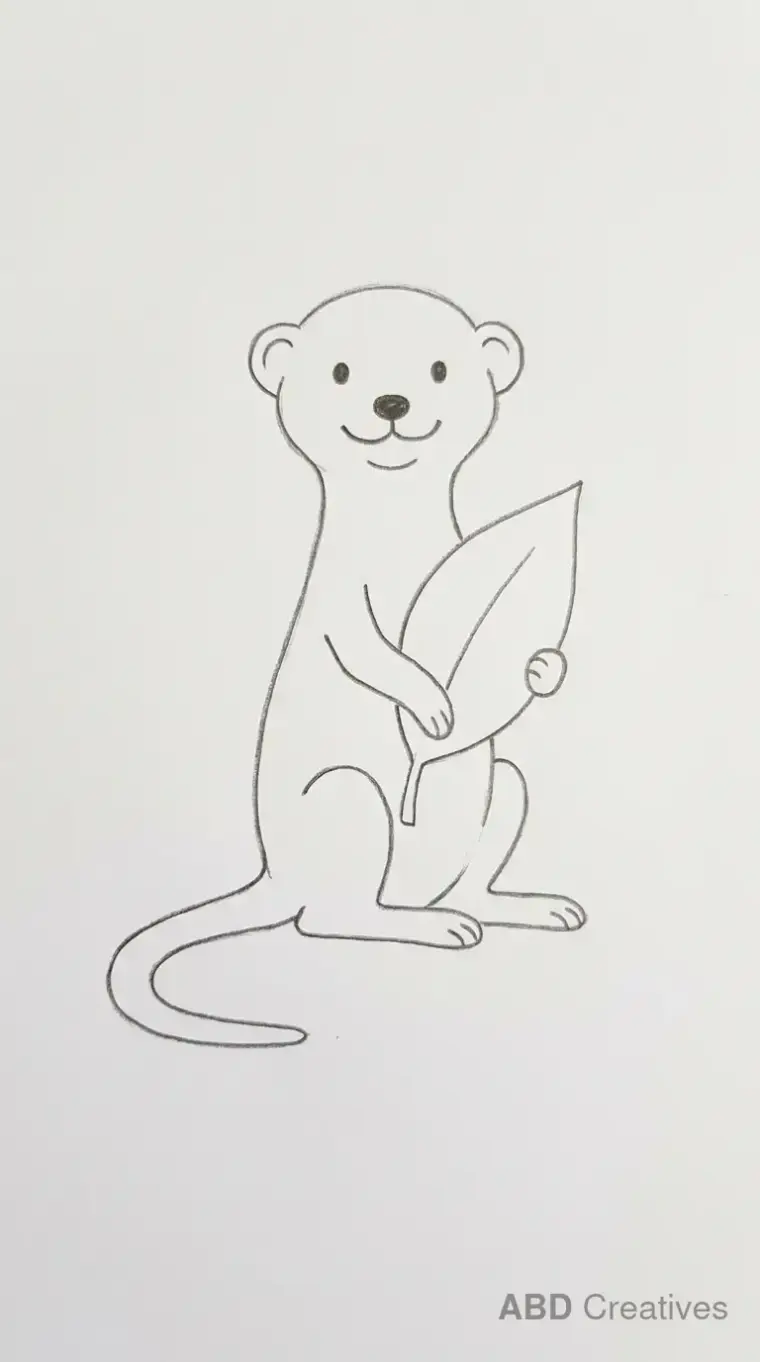 Meerkat Holding Leaf Pencil Drawing