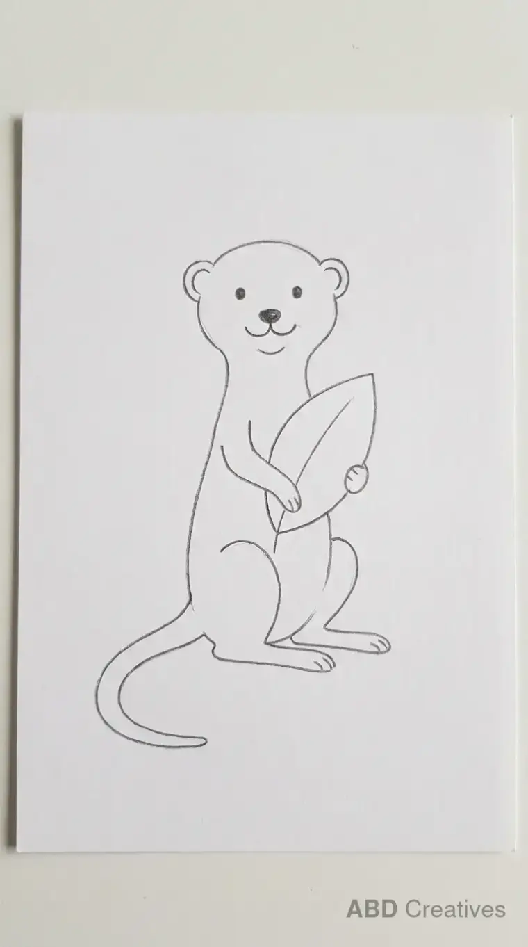 Meerkat Holding Leaf Outline Drawing