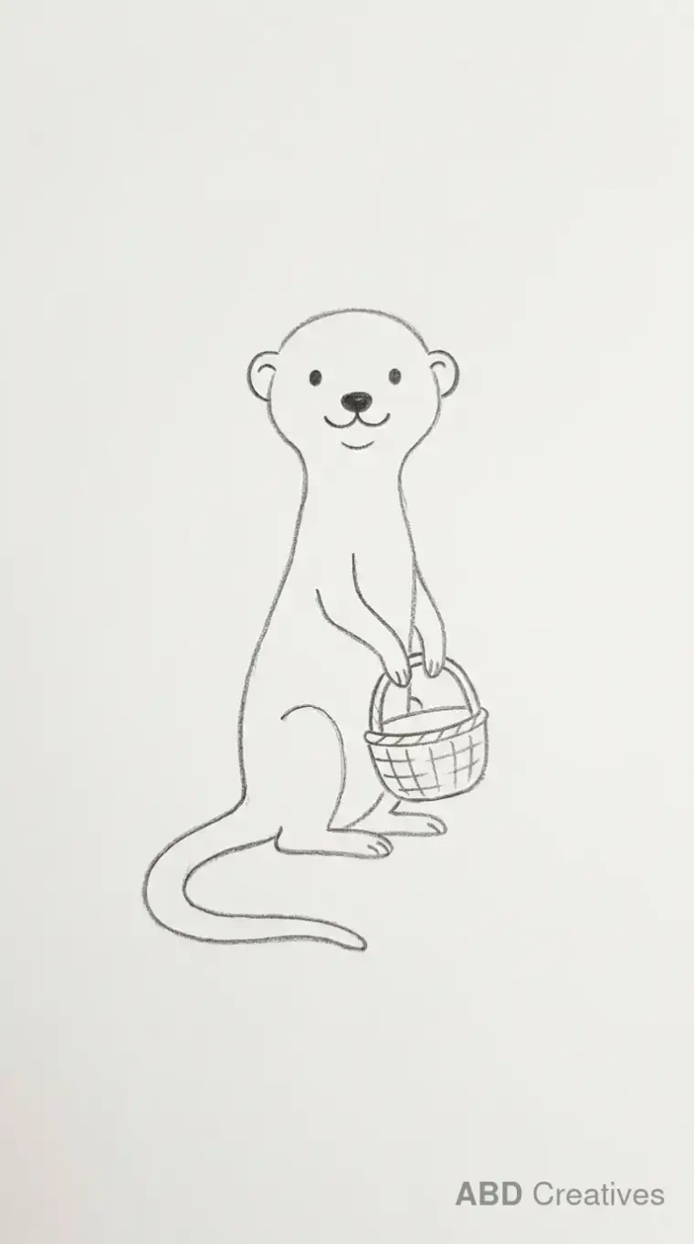 Meerkat With Woven Basket Drawing