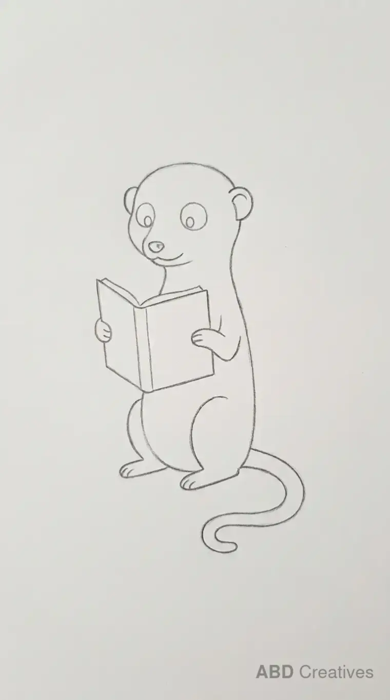 Meerkat Reading Book Outline Drawing