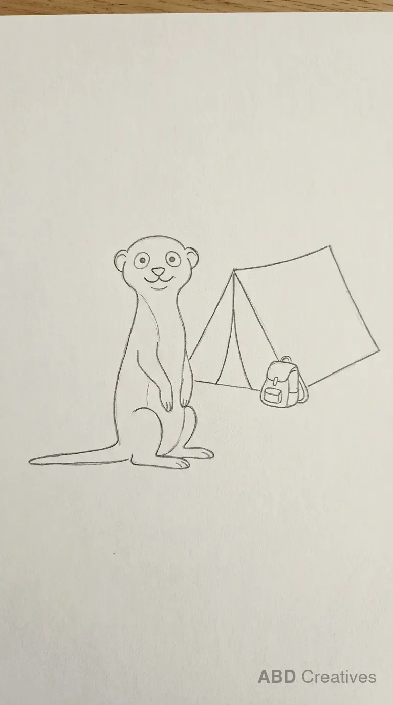 Meerkat Beside Tent Pencil Sketch