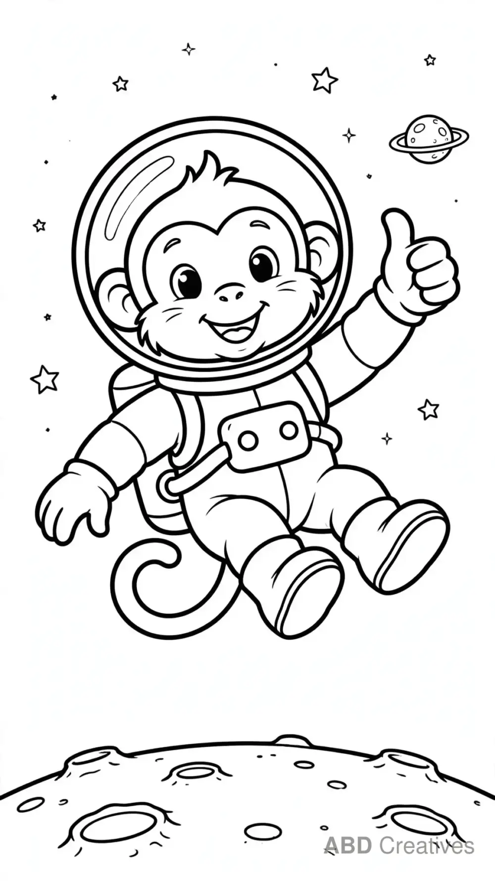 Monkey Astronaut on the Moon Coloring Page