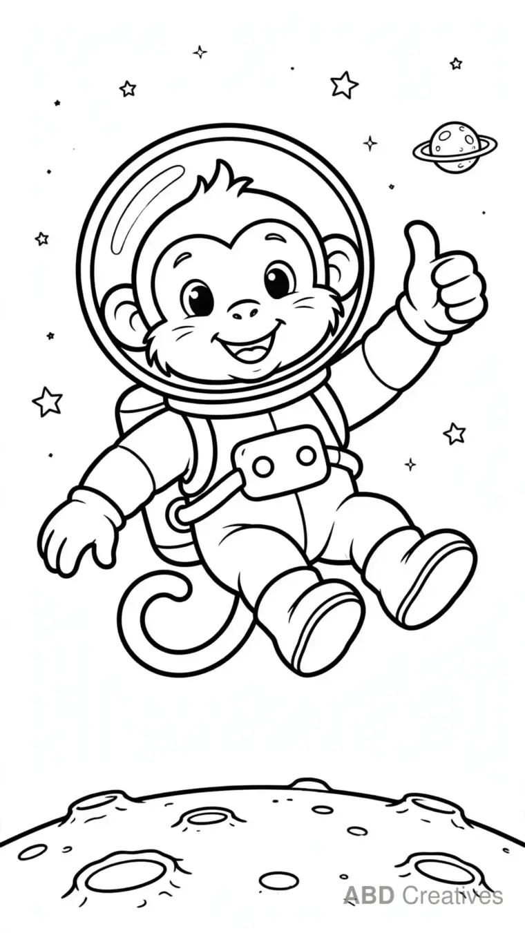 Monkey Astronaut on the Moon Coloring Page