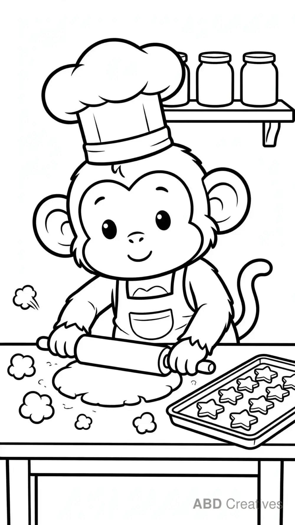 Monkey Chef Baking Cookies Coloring Page