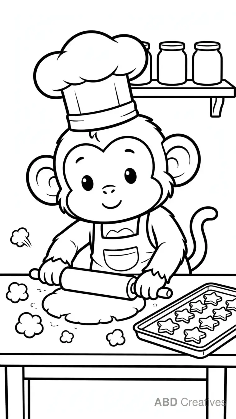 Monkey Chef Baking Cookies Coloring Page
