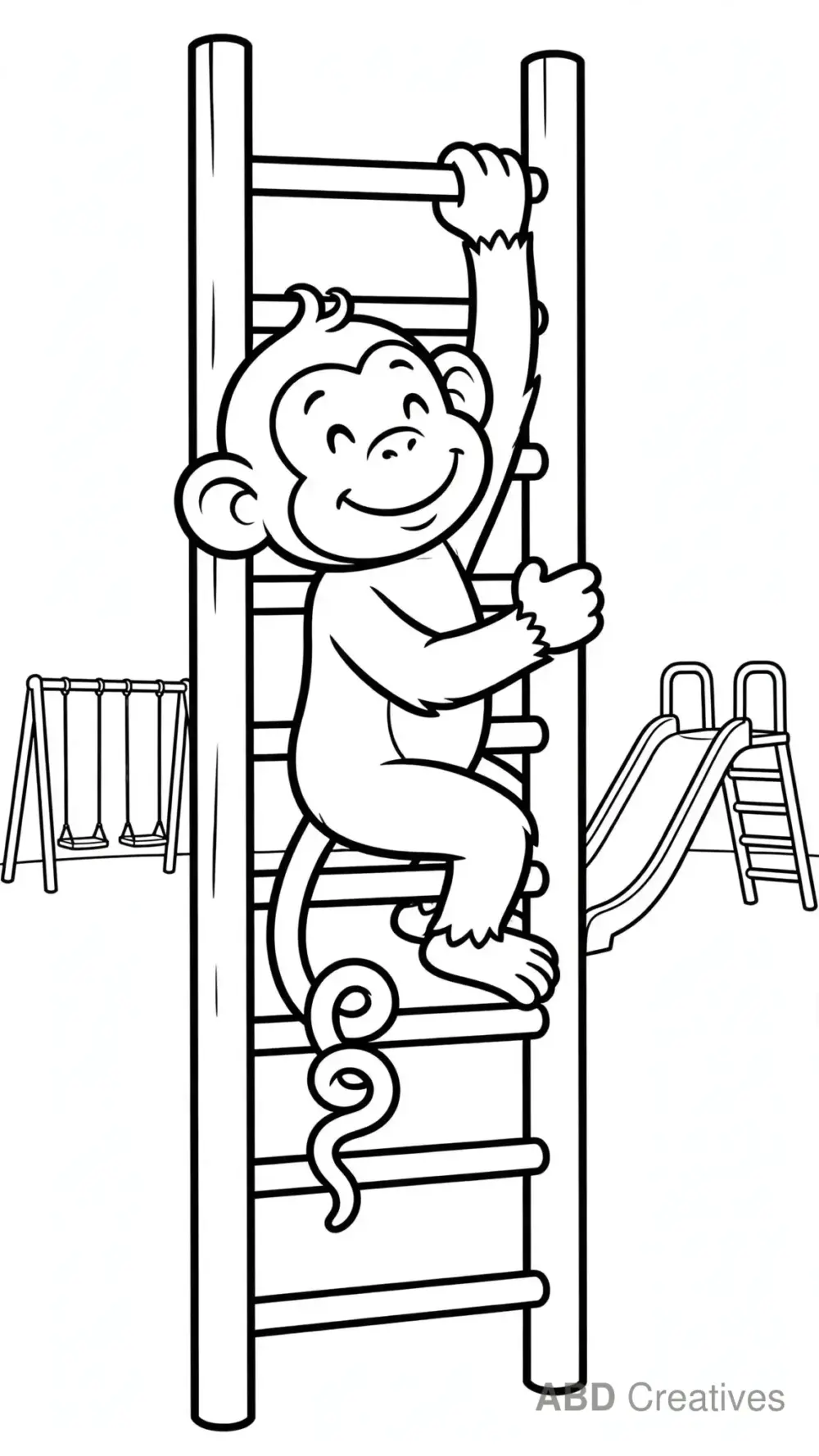 Monkey Climbing a Ladder Coloring Page