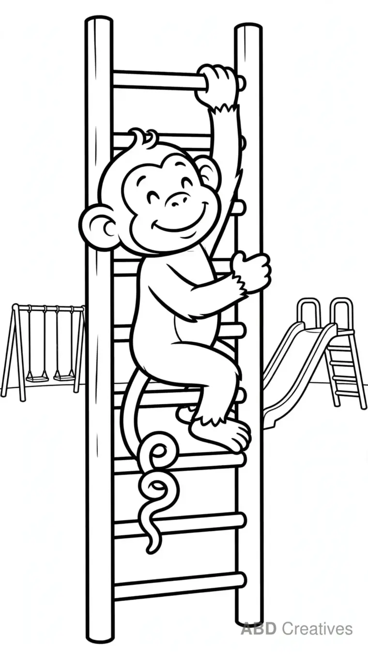 Monkey Climbing a Ladder Coloring Page