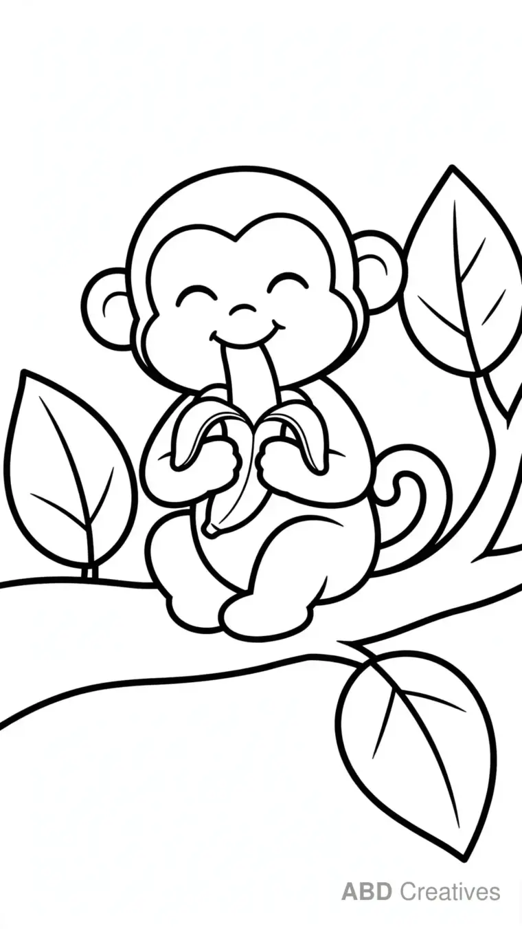 Monkey Eating a Banana Coloring Page