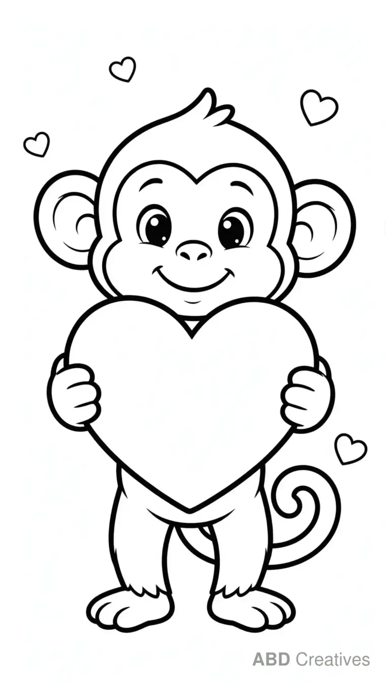 Monkey Holding a Heart Coloring Page