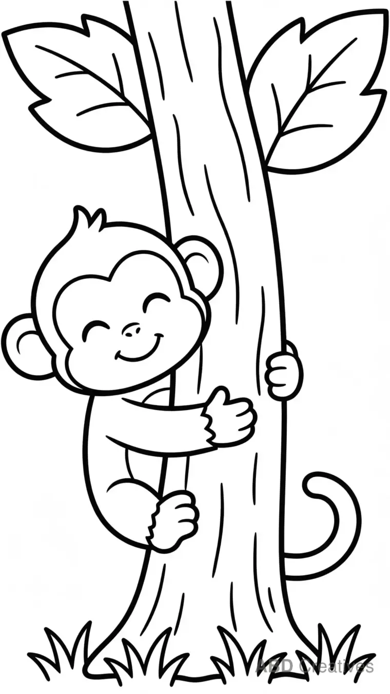 Monkey Hugging a Tree Trunk Coloring Page