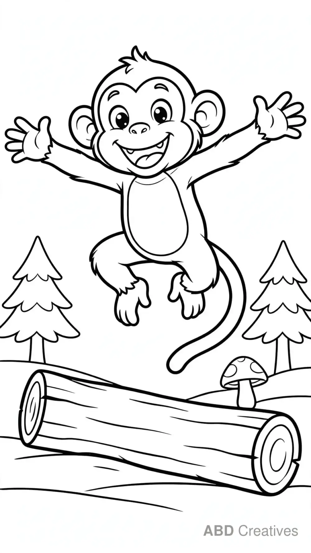 Monkey Jumping Over a Log Coloring Page