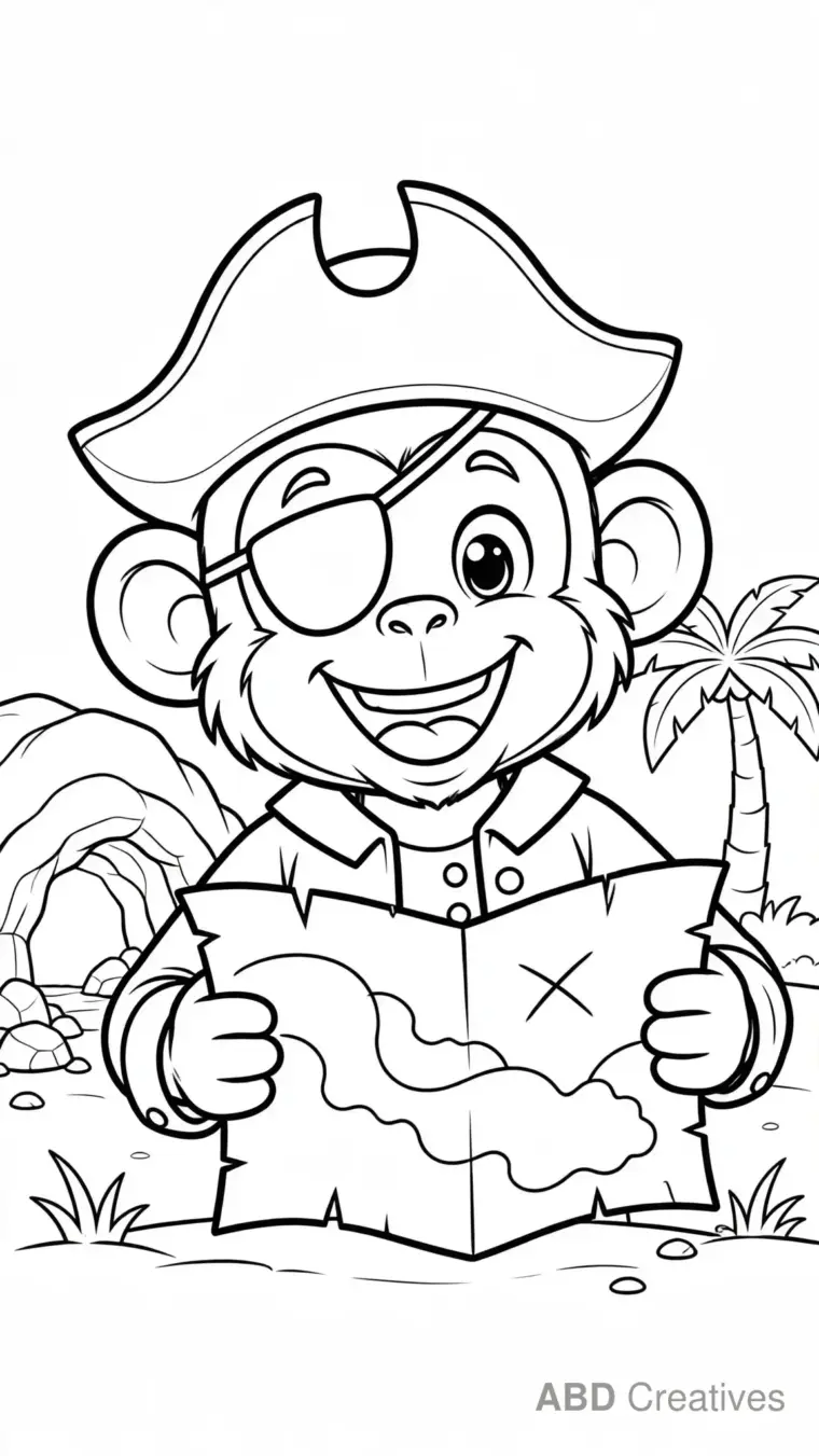 Monkey Pirate with a Treasure Map Coloring Page