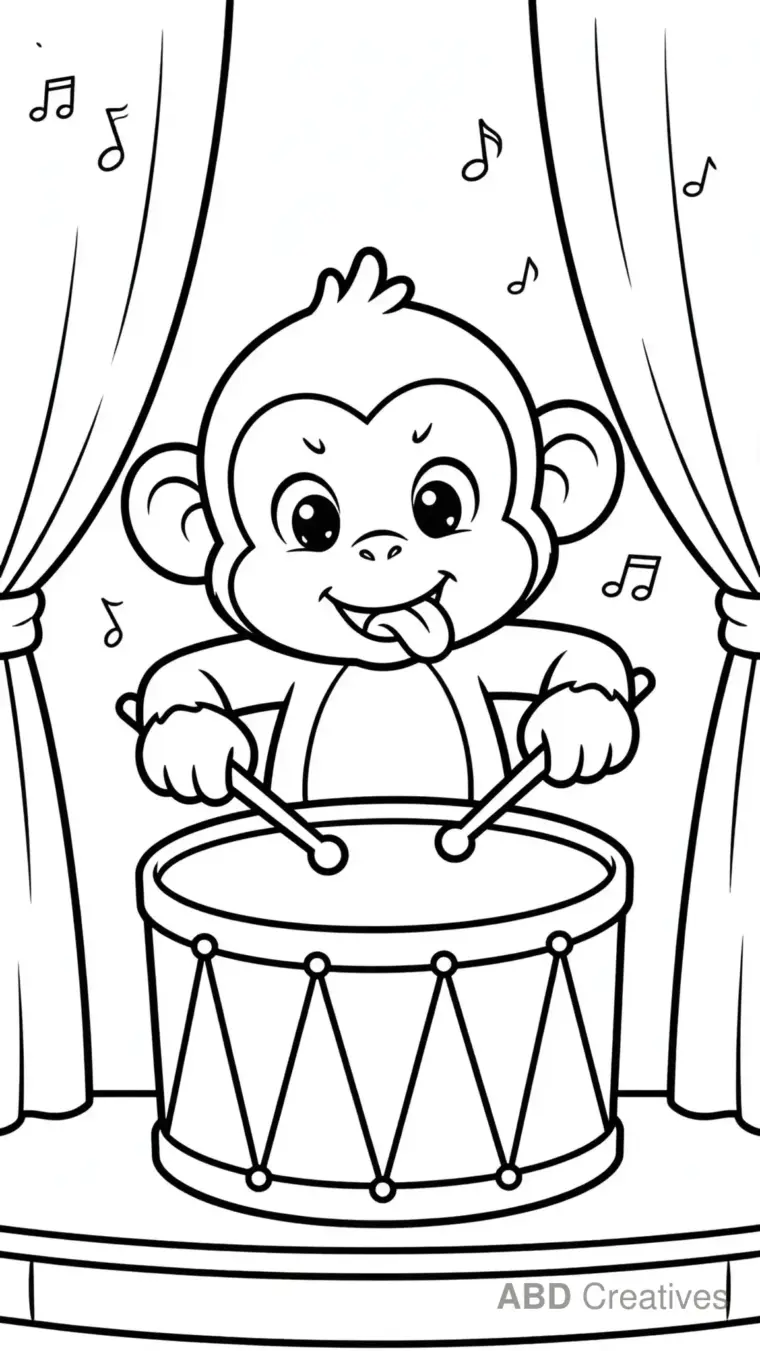 Monkey Playing a Drum Coloring Page