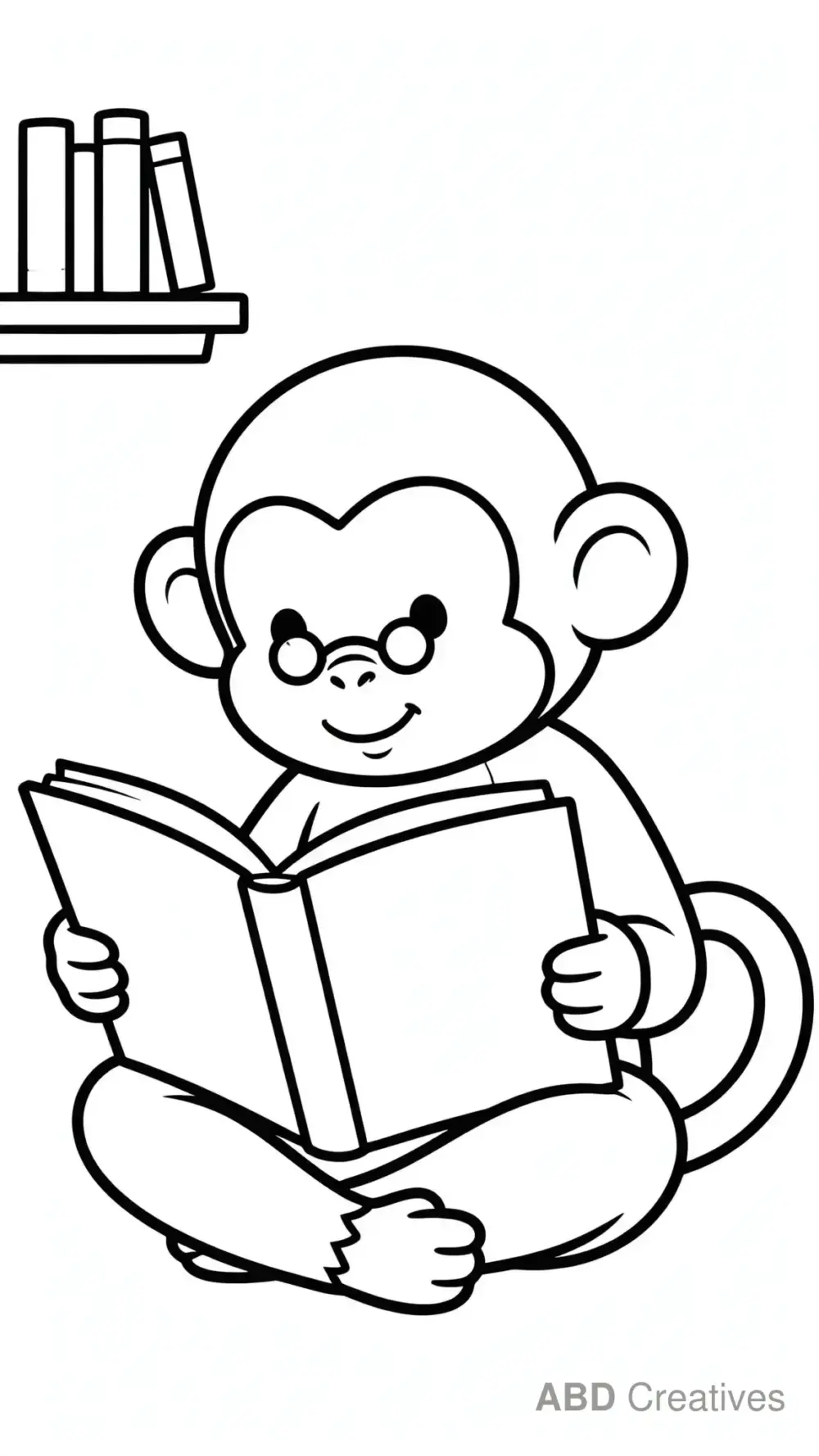 Monkey Reading a Book Coloring Page