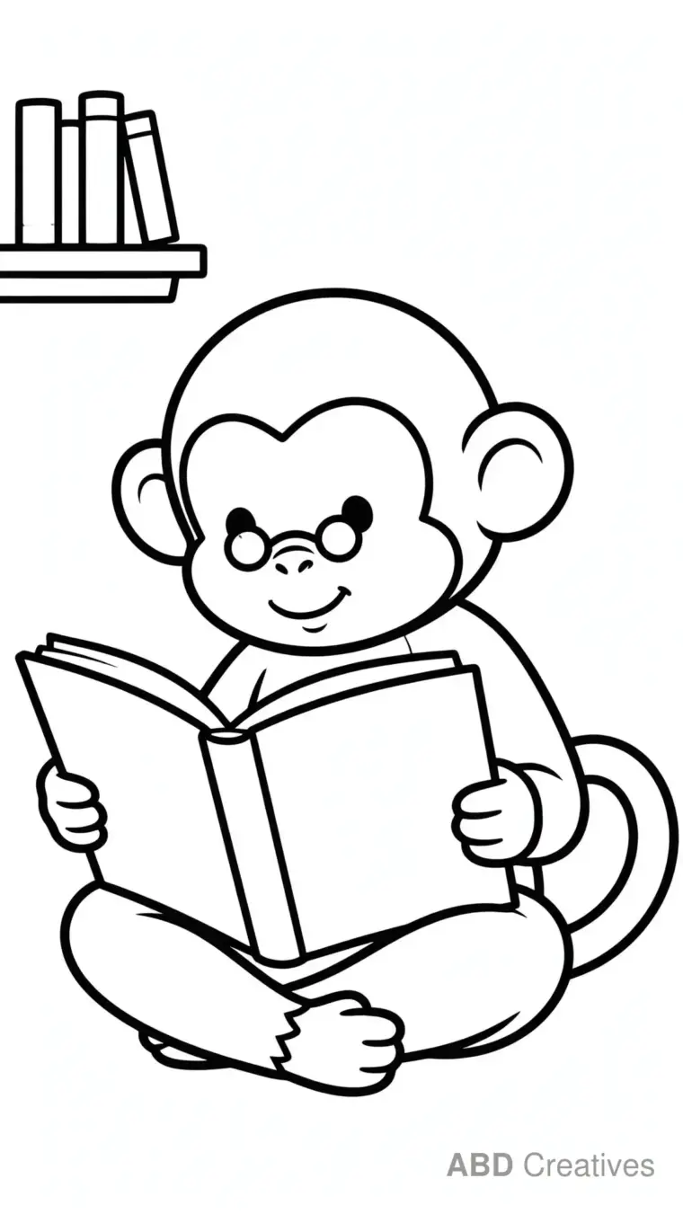 Monkey Reading a Book Coloring Page