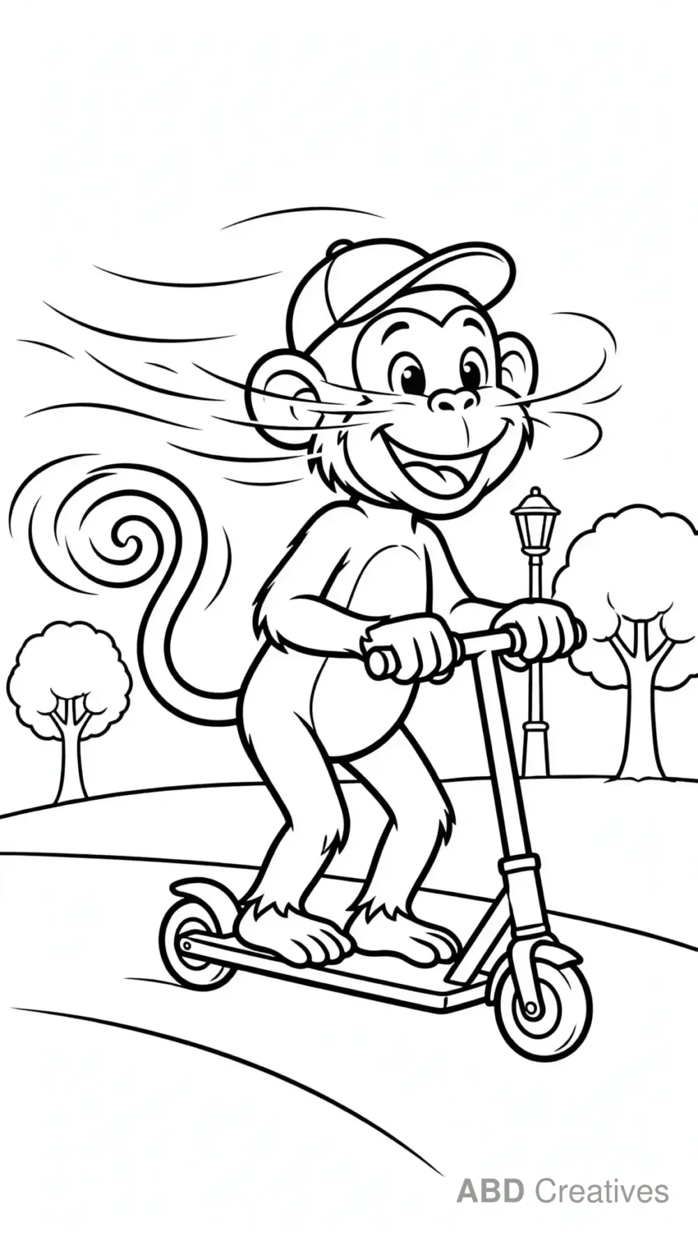 Monkey Riding a Scooter Coloring Page