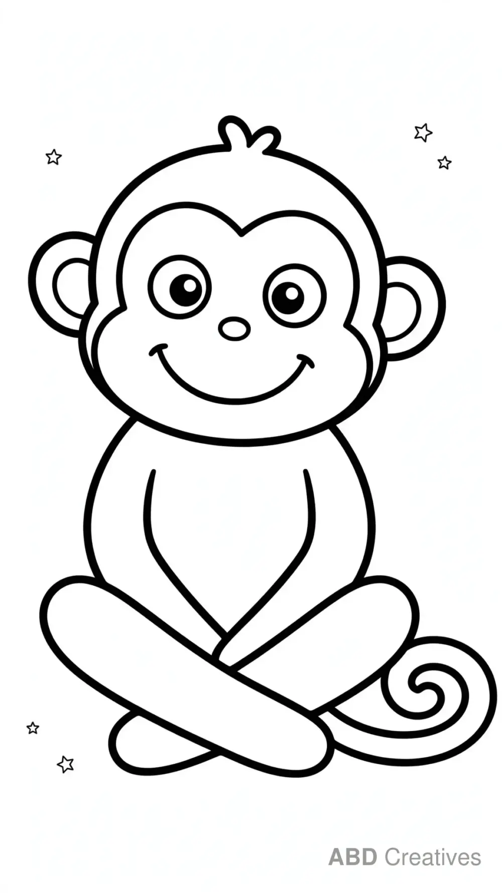Monkey Sitting and Smiling Coloring Page