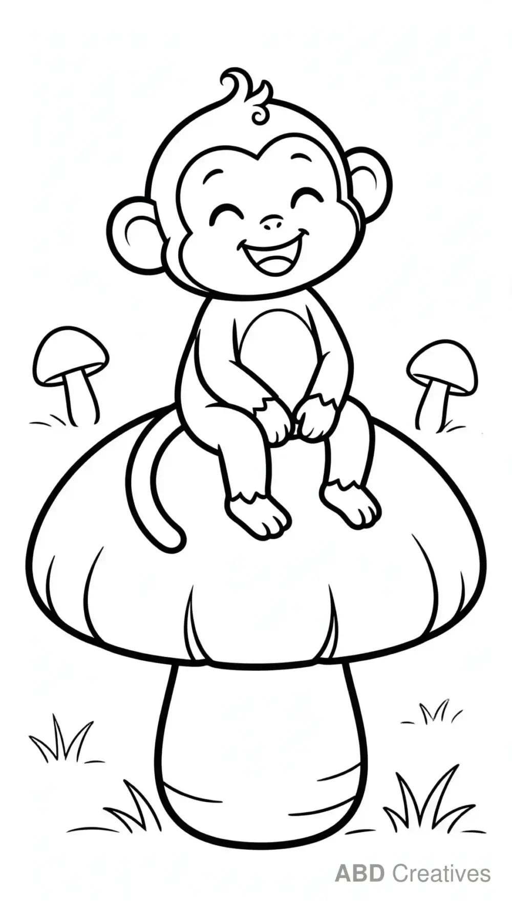 Monkey Sitting on a Mushroom Coloring Page
