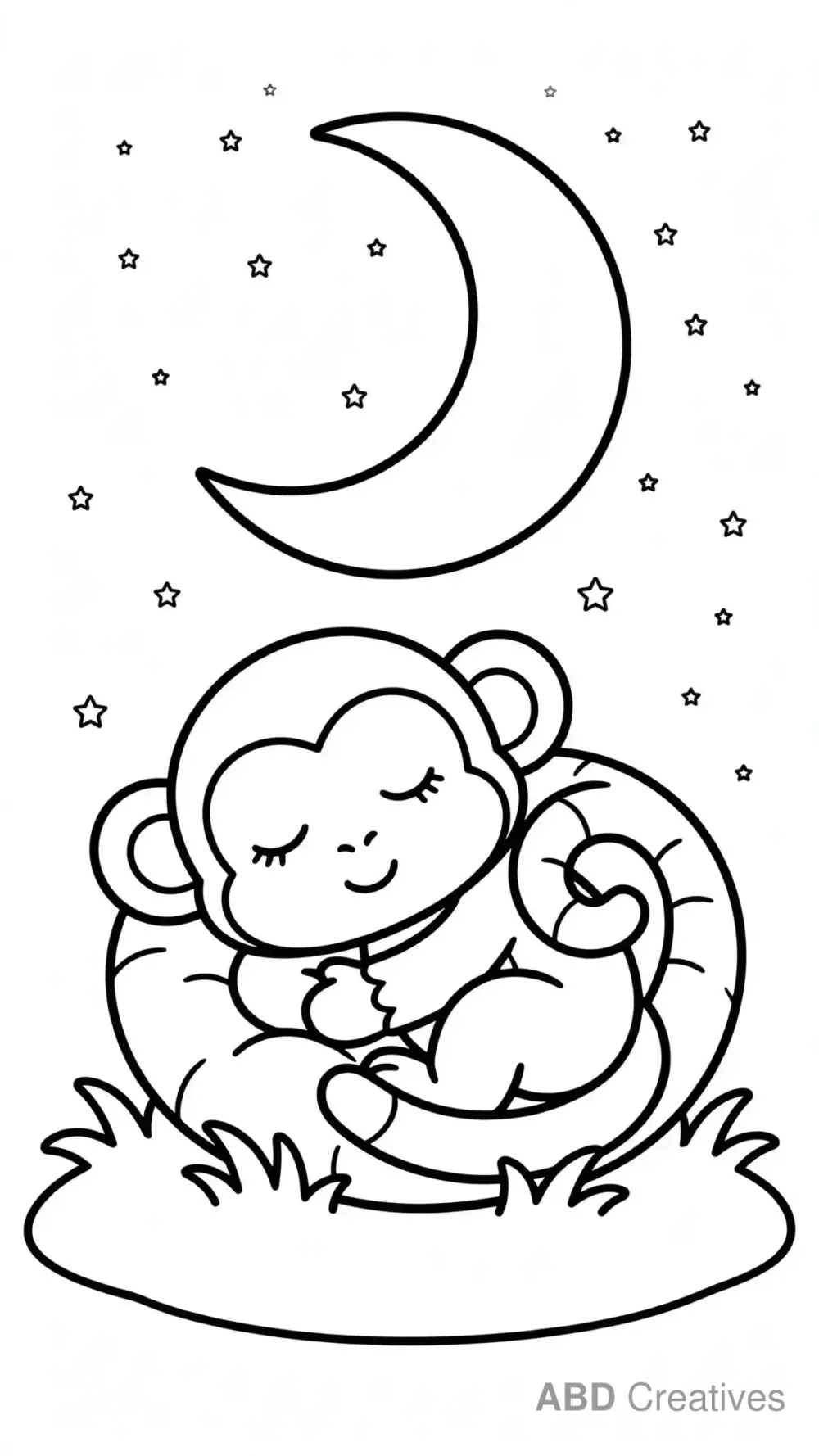 Monkey Sleeping Under the Moon Coloring Page