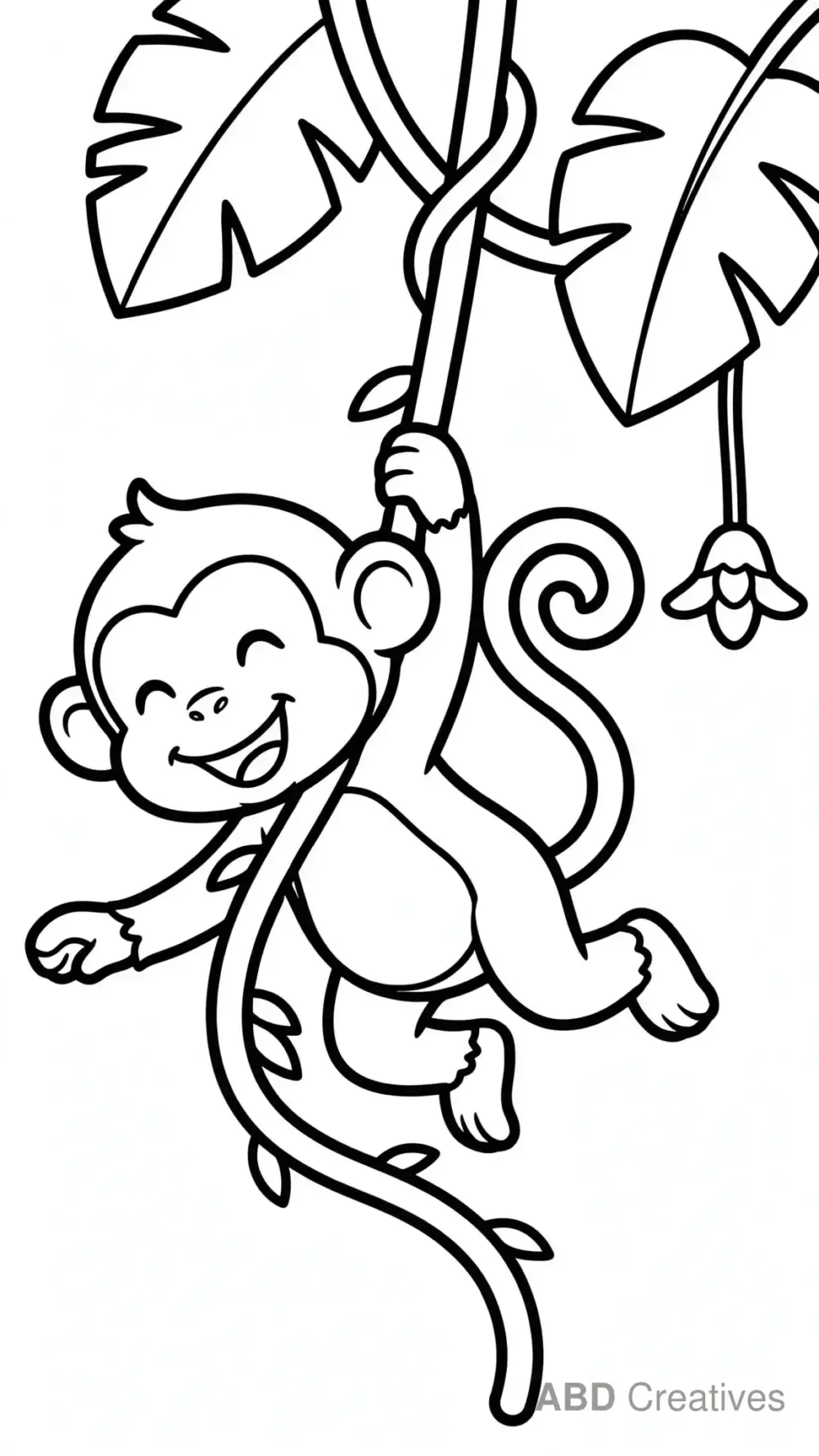 Monkey Swinging on a Vine Coloring Page