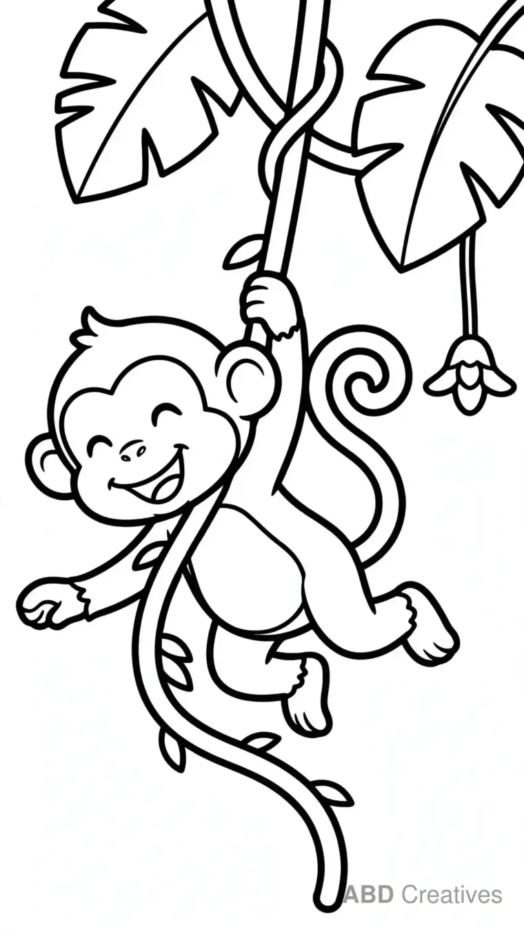 Monkey Swinging on a Vine Coloring Page