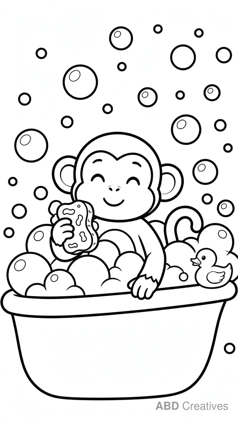 Monkey Taking a Bubble Bath Coloring Page