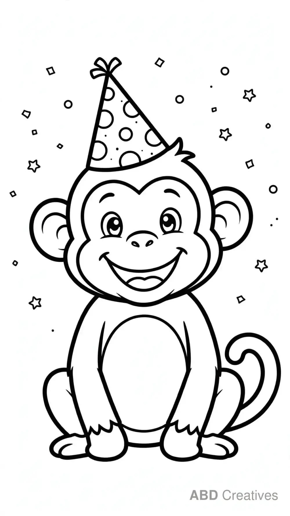 Monkey Wearing a Party Hat Coloring Page