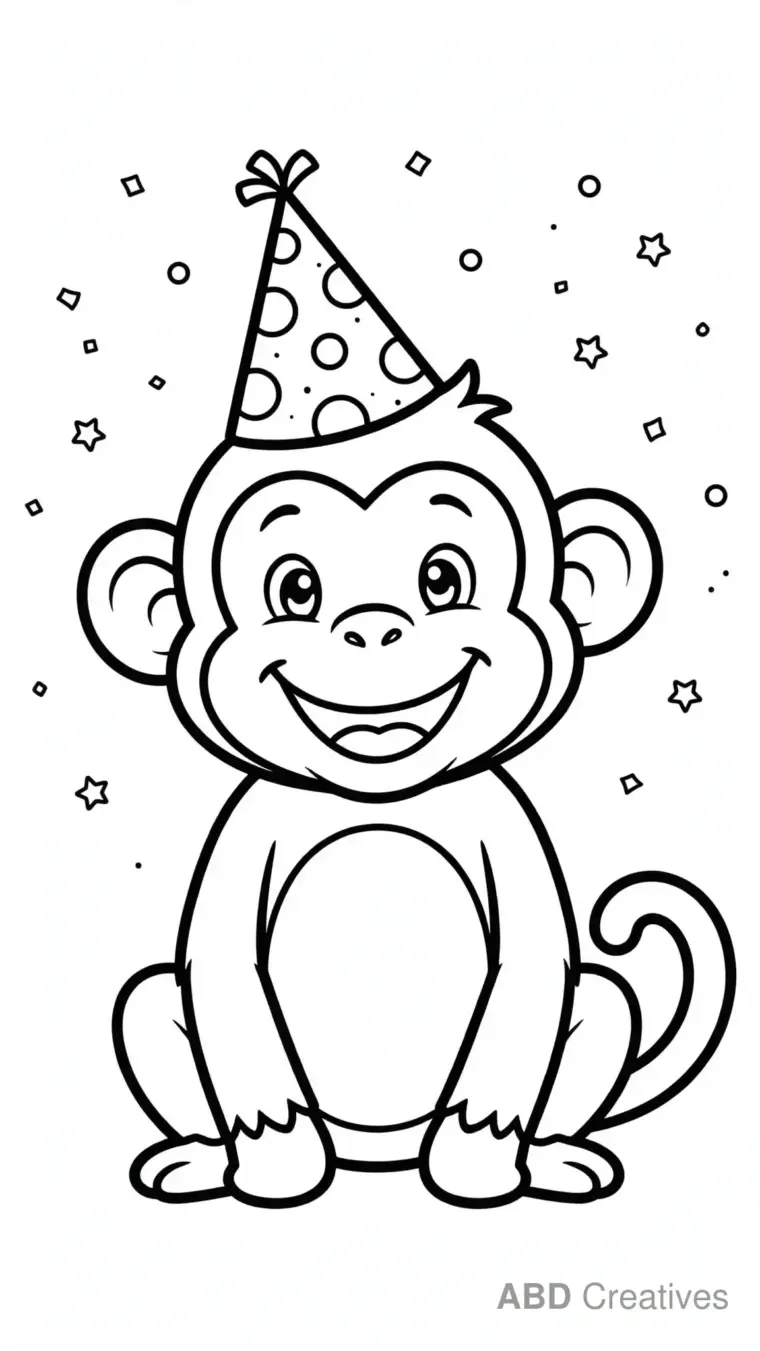 Monkey Wearing a Party Hat Coloring Page