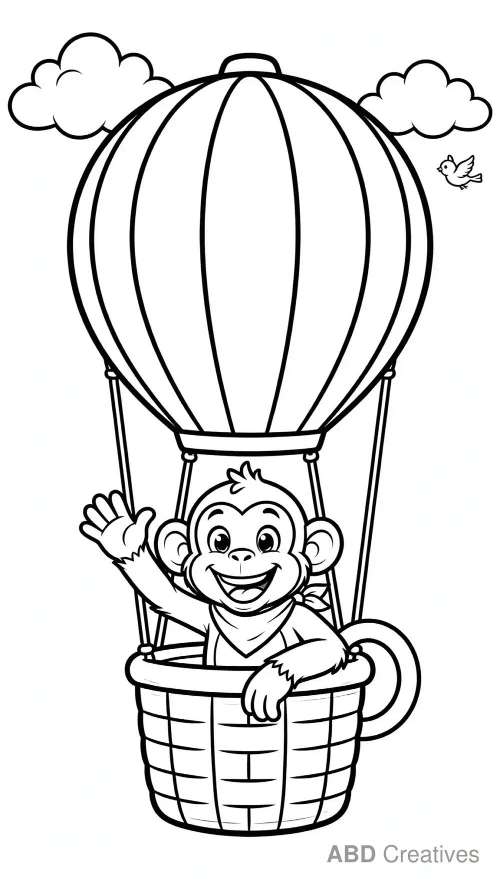 Monkey in a Hot Air Balloon Coloring Page