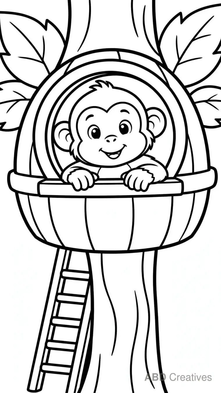 Monkey in a Treehouse Coloring Page