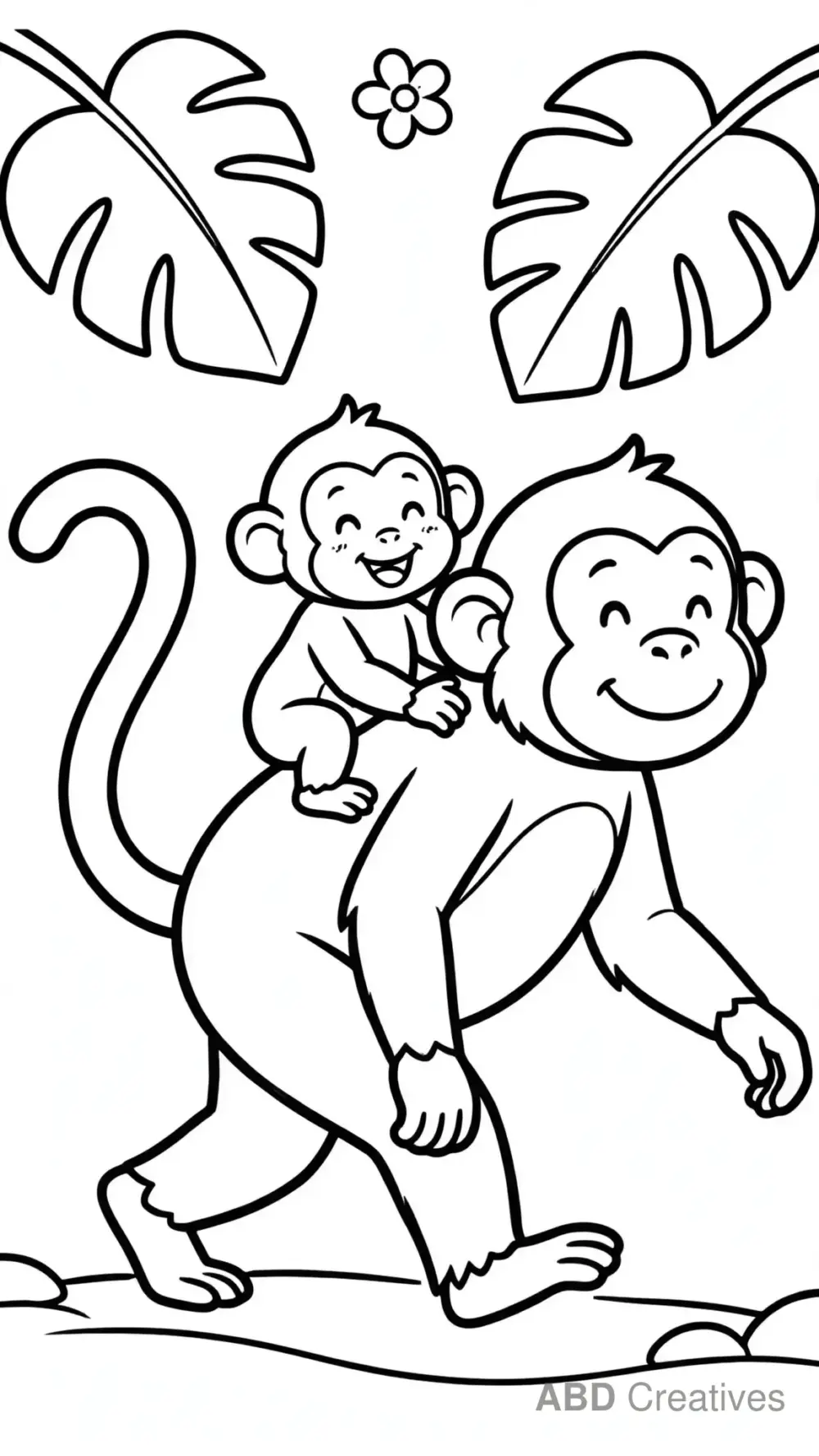 Monkey with Baby Monkey on Back Coloring Page