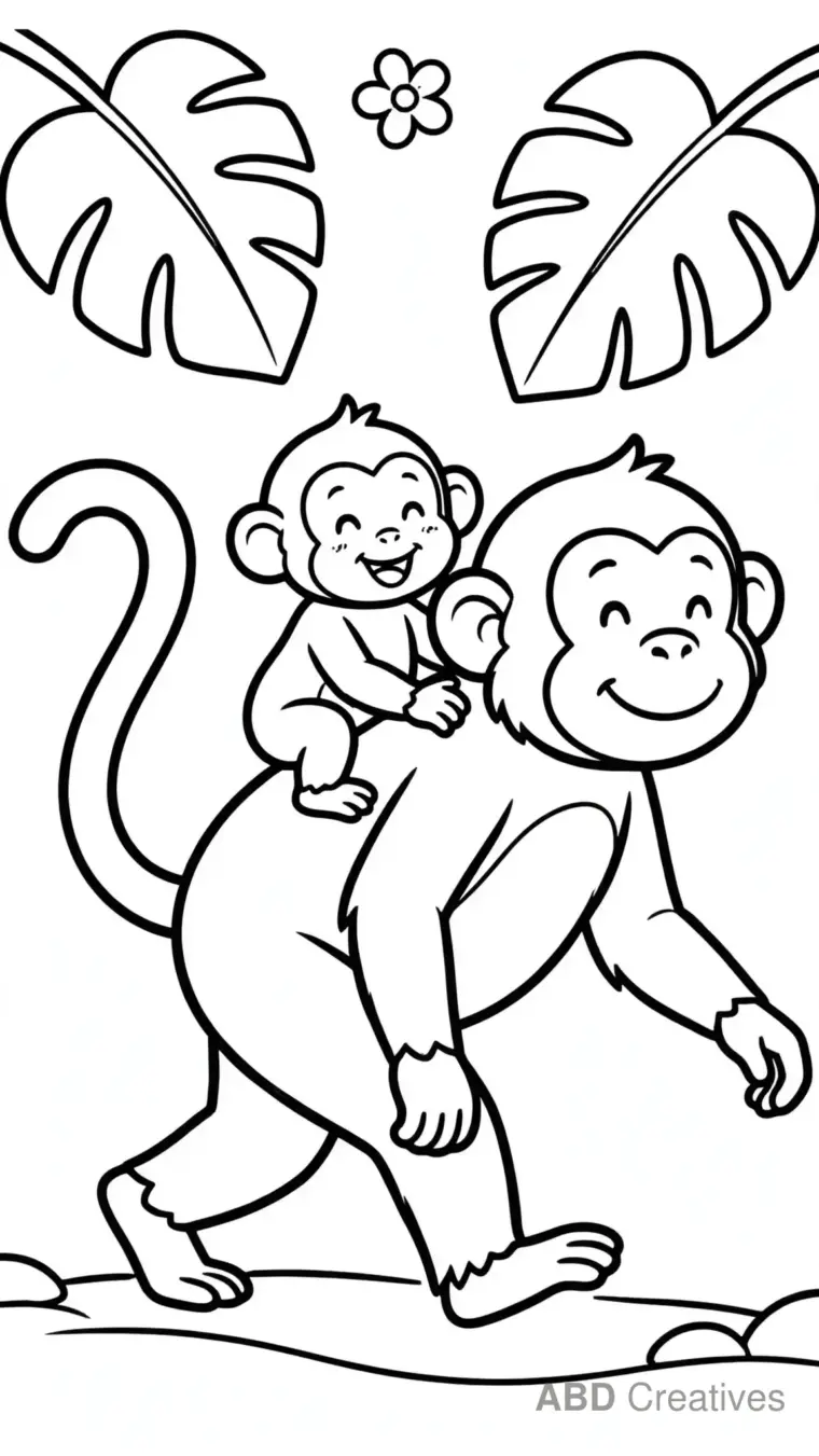 Monkey with Baby Monkey on Back Coloring Page